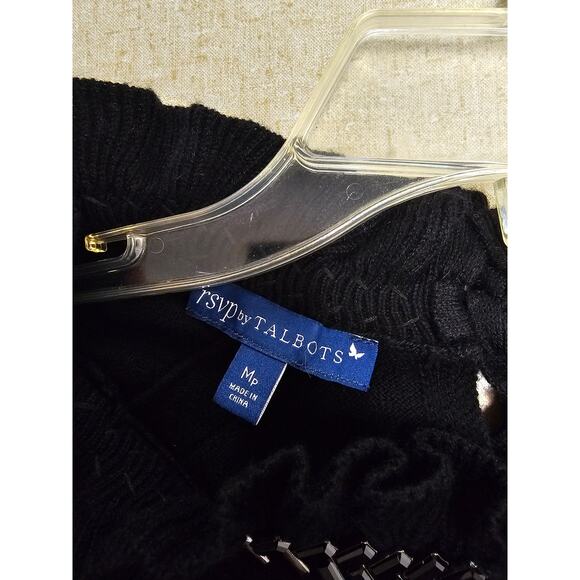 RSVP by Talbots Jewel Embellished Neck Sweater Top Womens Size MP Black Career - Picture 4 of 8